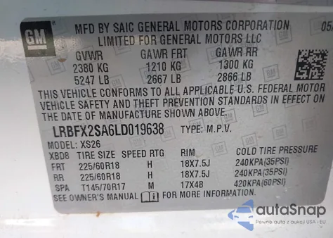 2020 Buick Envision Awd Essence z USA, uszkodzony, nr VIN LRBFX2SA6LD019638